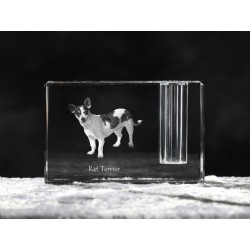 Rat Terrier - kryształowy stojak na długopis z wizerunkiem psa, pamiątka, dekoracja, kolekcja.