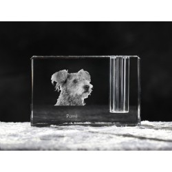 Pumi - kryształowy stojak na długopis z wizerunkiem psa, pamiątka, dekoracja, kolekcja.
