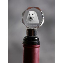 Perro de montaña de los Pirineos, Crystal tapón del vino con el perro, alta calidad, regalo excepcional