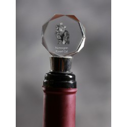 Norwegian Forest cat, Crystal Wine Stopper with Cat, High Quality, Exceptional Gift