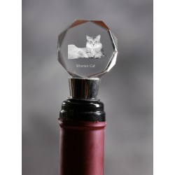 Kot syberyjski - kryształowa zatyczka do wina z wizerunkiem kota, wyjątkowy prezent!