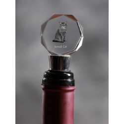 Kot somalijski - kryształowa zatyczka do wina z wizerunkiem kota, wyjątkowy prezent!