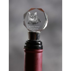 Bobtail des Kouriles longhaired, bouchon de cristal de vin avec le chat, de haute qualité, don exceptionnel