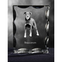 Owczarek francuski Beauceron - kryształowy sześcian z wizerunkiem psa, wyjątkowy prezent!