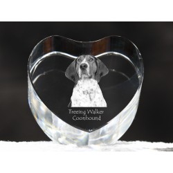 Treeing walker coonhound - kryształowe serce z wizerunkiem psa, dekoracja, prezent, kolekcja!