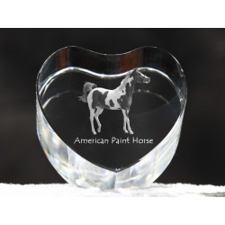 American Paint Horse - kryształowe serce z wizerunkiem konia, dekoracja, prezent, kolekcja!