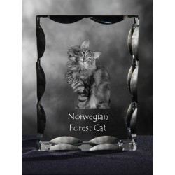 Kot norweski leśny - kryształowy sześcian z wizerunkiem kota, wyjątkowy prezent!