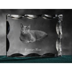 Russian Blue - kryształowy sześcian z wizerunkiem kota, wyjątkowy prezent!
