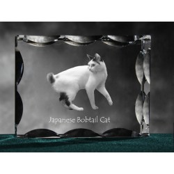 Kot japoński bobtail - kryształowy sześcian z wizerunkiem kota, wyjątkowy prezent!