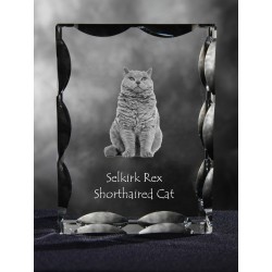 Selkirk rex shorthaired, Cubic crystal with cat, souvenir, decoration, limited edition, Collection