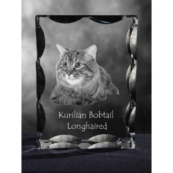 Kurilian Bobtail longhaired, Cubic crystal with cat, souvenir, decoration, limited edition, Collection