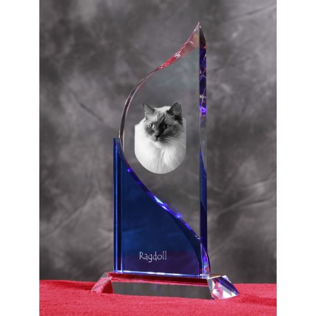 Ragdoll Katze. Die Statuette ist aus optischem Glas gefertigt.