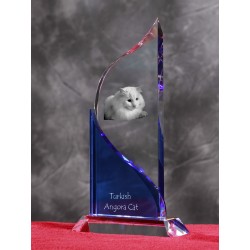 Turkish Angora. Estatuilla de cristal con la imagen del gato