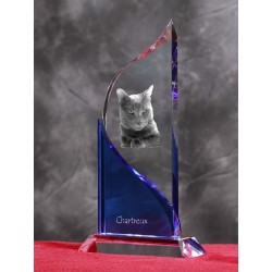 Chartreux. Estatuilla de cristal con la imagen del gato