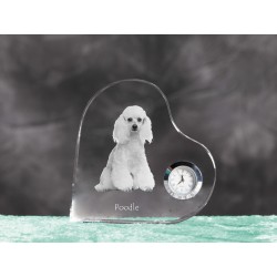 Caniche reloj de cristal en forma de corazón con la imagen de un perro de pura raza.