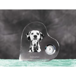 Dalmatian- crystal clock in the shape of a heart with the image of a purebred dog.