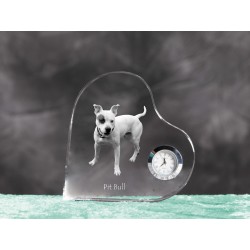American Pit Bull Terrier - Kristalluhr in Form eines Herzens mit dem Bild eines reinrassigen Hundes.