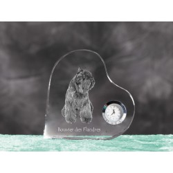 Flandres Cattle Dog- crystal clock in the shape of a heart with the image of a purebred dog.