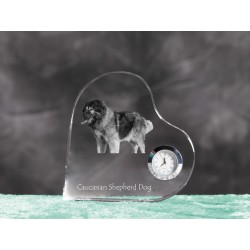 Caucasian Shepherd Dog- crystal clock in the shape of a heart with the image of a purebred dog.
