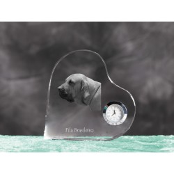 Brazilian Mastiff- crystal clock in the shape of a heart with the image of a purebred dog.
