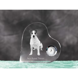Jack Russell Terrier- crystal clock in the shape of a heart with the image of a purebred dog.