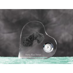 Kerry Blue Terrier- crystal clock in the shape of a heart with the image of a purebred dog.