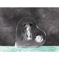 Sloughi - orologio di cristallo a forma di cuore con l'immagine di un cane di razza.
