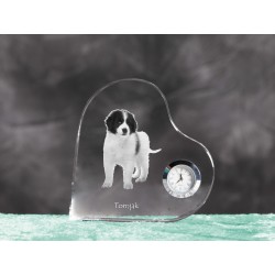 Tornjak - orologio di cristallo a forma di cuore con l'immagine di un cane di razza.