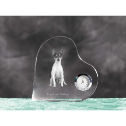 Toy Fox Terrier - orologio di cristallo a forma di cuore con l'immagine di un cane di razza.
