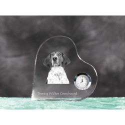 Treeing walker coonhound- Kristalluhr in Form eines Herzens mit dem Bild eines reinrassigen Hundes.