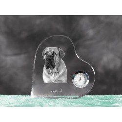 Boerboel - orologio di cristallo a forma di cuore con l'immagine di un cane di razza.