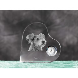 Pumi- orologio di cristallo a forma di cuore con l'immagine di un cane di razza.