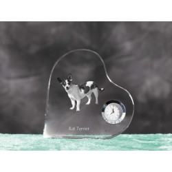 Rat Terrier - orologio di cristallo a forma di cuore con l'immagine di un cane di razza.