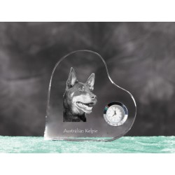 Australian Kelpie - orologio di cristallo a forma di cuore con l'immagine di un cane di razza.