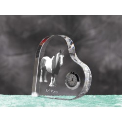 Fell pony- crystal clock in the shape of a heart with the image of a purebred horse.