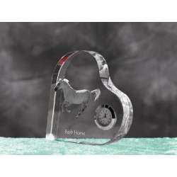 Barb horse- crystal clock in the shape of a heart with the image of a purebred horse.