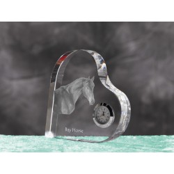 Bay - crystal clock in the shape of a heart with the image of a purebred horse.