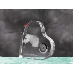 Boulonnais- crystal clock in the shape of a heart with the image of a purebred horse.