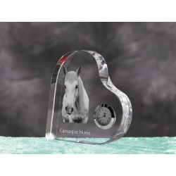 Camargue- crystal clock in the shape of a heart with the image of a purebred horse.