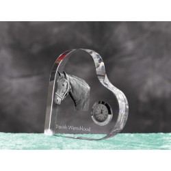 Danish Warmblood- crystal clock in the shape of a heart with the image of a purebred horse.