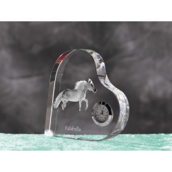 Falabella- crystal clock in the shape of a heart with the image of a purebred horse.