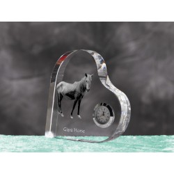 Giara - orologio di cristallo a forma di cuore con l'immagine di un cavallo di razza.