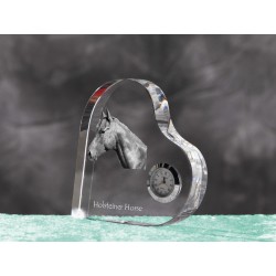 Holsteiner- crystal clock in the shape of a heart with the image of a purebred horse.