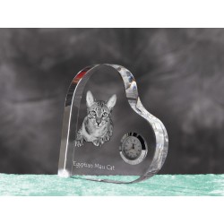 Egyptian Mau - crystal clock in the shape of a heart with the image of a purebred cat.