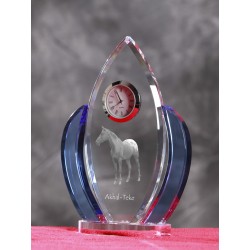 Akhal-Teke- crystal clock in the shape of the wings with the image of a purebred horse.