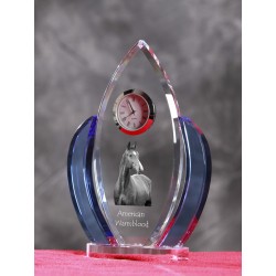 American Warmblood- crystal clock in the shape of the wings with the image of a purebred horse.
