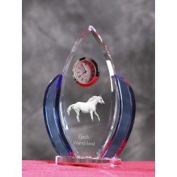 Czech Warmblood- crystal clock in the shape of the wings with the image of a purebred horse.
