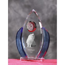 Himalayan- crystal clock in the shape of the wings with the image of a purebred cat.