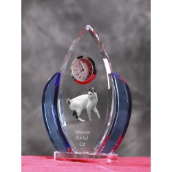 Japanese Bobtail- crystal clock in the shape of the wings with the image of a purebred cat.