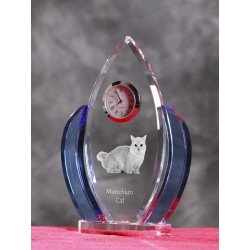 Munchkin- crystal clock in the shape of the wings with the image of a purebred cat.